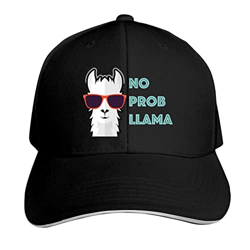 No Prob Llama Alpaca Curved Brim Printed Baseball Cap Sun Hat Travel Cap Sandwich Cap Adjustable Trucker Hat