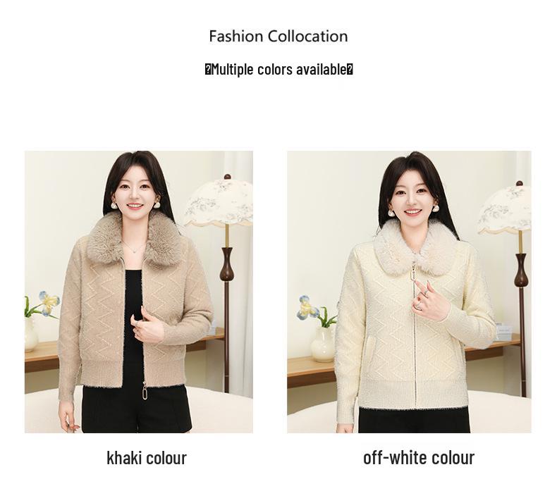 Fashionable Women's Faux Mink Fur Cardigan with Large Collar – Warm Knit Sweater for Autumn/Winter