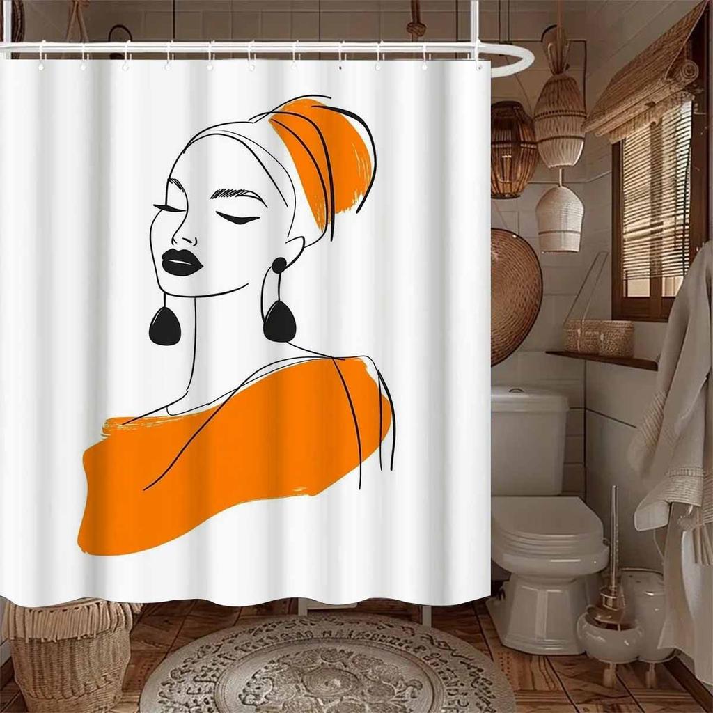 1 pièce Rideau de douche Série de portraits à lignes artistiques minimalistes - Avec 12 crochets, Lavable en machine, Convient pour la décoration de salle de bain