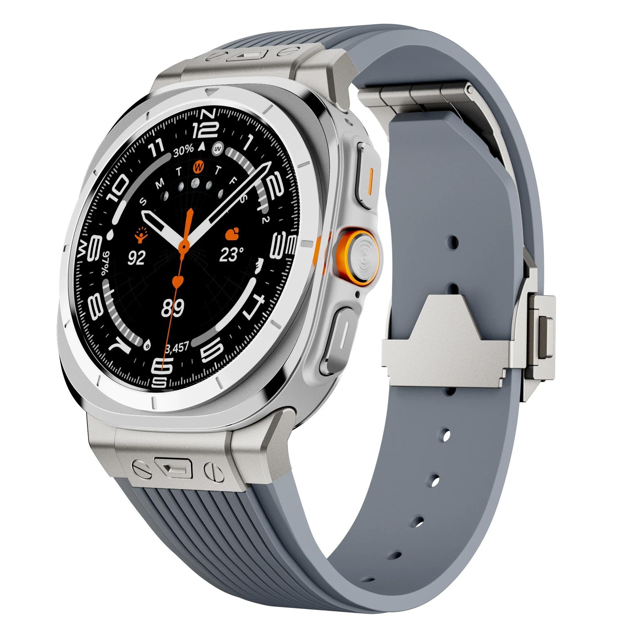

Ремінець з нержавіючої сталі + силікон для Samsung Galaxy Watch Ultra 2025 Спортивний ремінець для Galaxy Ultra 47 мм Без проміжків Вигнутий кінець Браслет for Watch Ultra 2025