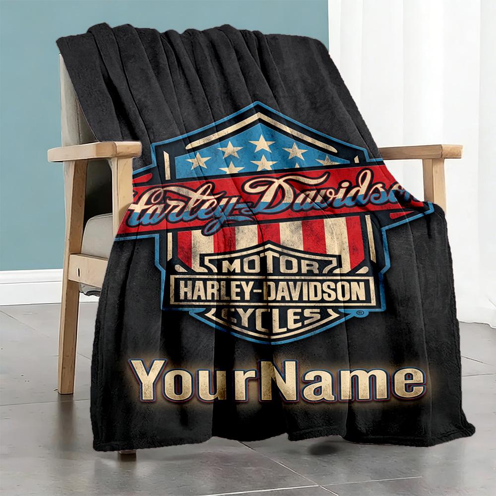 Harley-davidson Motorcycles Customize Text Blanket Lightweight Personalized Blanket Ultra-Soft Suitable for Picnics Seaside Livingroom Office Chair