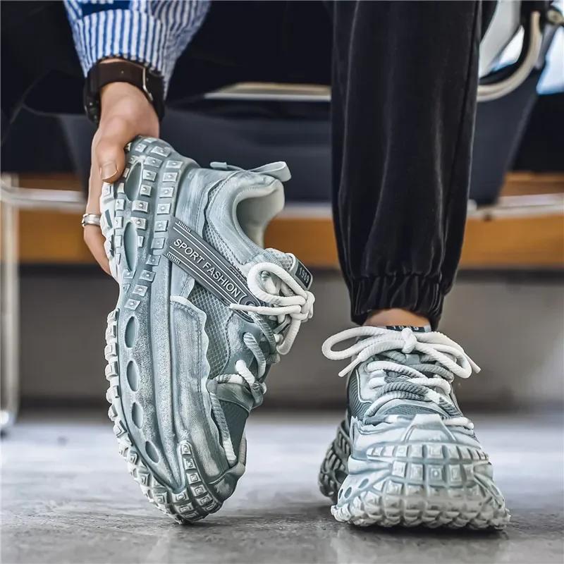 Fashion New Sneakers Men Thick-soled Shock-absorbing Men's Sports Running Shoes Retro Fog Blue Dirty Shoe Outdoor Tenis Sneakers for Men