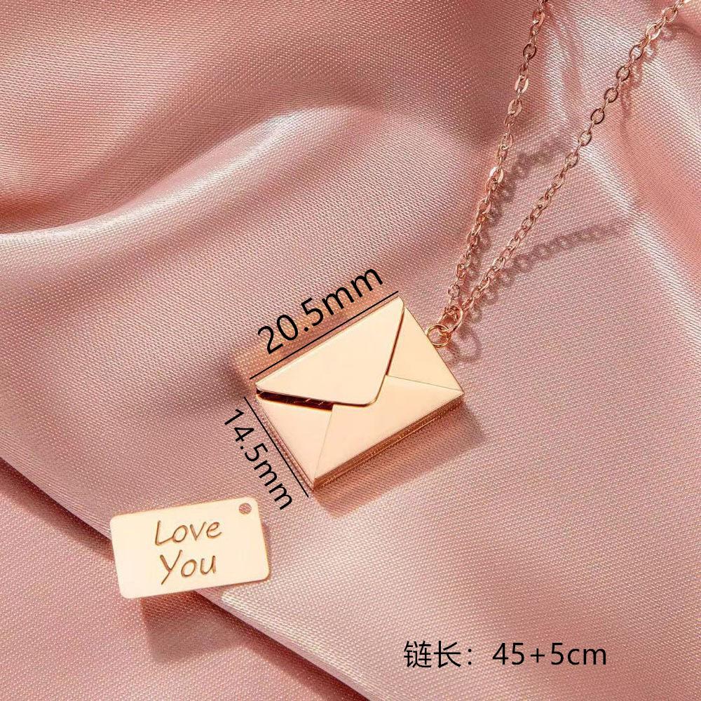 Love Letter Envelope Pendant Necklace Customized Stainless Steel Jewelry Confession Love You for Valentine Day Mother Day