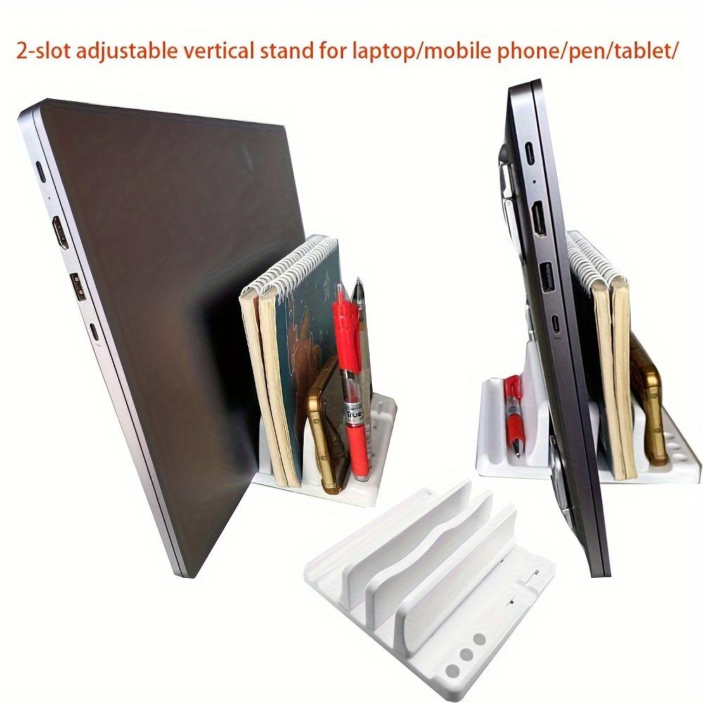 Multifunctional Adjustable Vertical Laptop Stand Dual-Slot Desk Organizer for Tablets Phones Space-Saving Holder for Home Office