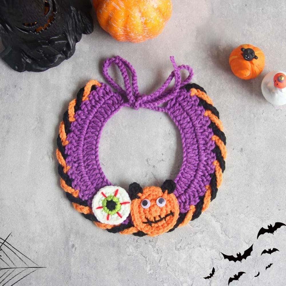 

Clothes Halloween Cat Headgear Pumpkin Cat Woven Hat Bib Halloween Pets Costumes For Dog Rabbit Bib 6