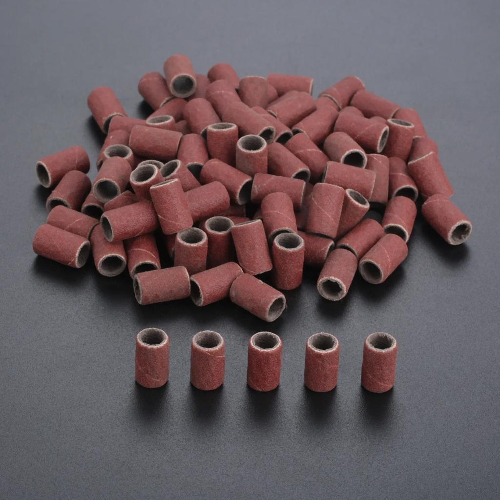 100Pcs 1/4" 6.35mm Drum Sanding Band Nail Drill Bits Power Tool Grit 80 120 180 240 320 600 for Manicure Pedicure Polishing Tool