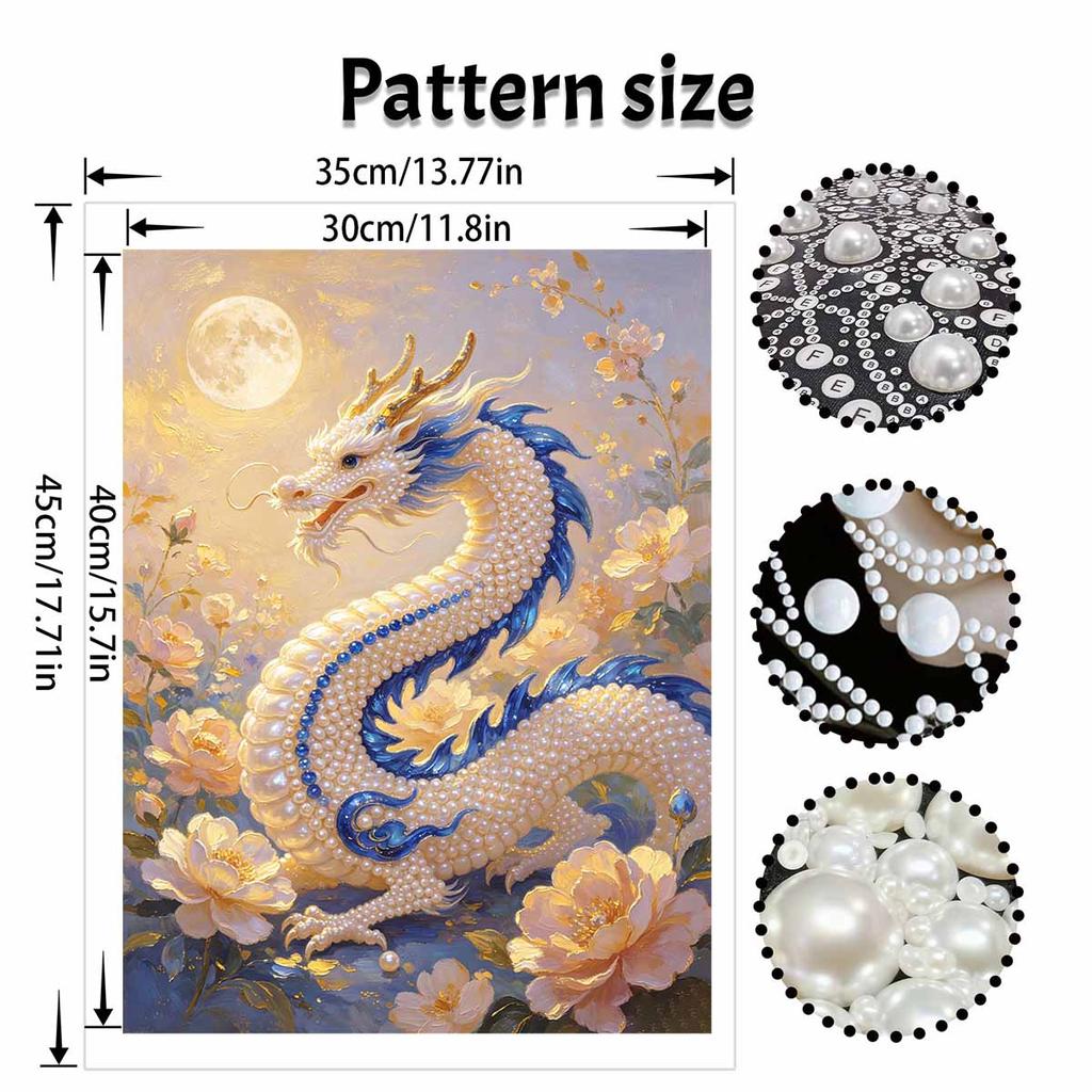 3D Pearl Painting Kit Dragon Design Frameless DIY Bead Art Canvas Leisure Handmade Craft for Bedroom Wall Decor