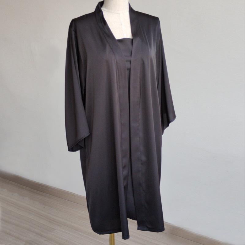 Ice Silk Long Sleeve Robe & Low-Cut Camisole Set - Spring/Summer Women's High-End Pajamas
