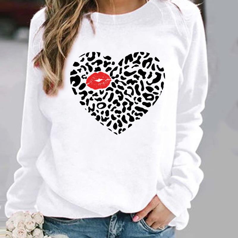 

Толстовки с графическим рисунком Love Heart Lip Симпатичные тренды 90-х годов Осень-Весна-Осень Женские женские модные повседневные пуловеры с длинным рукавом с мультяшным принтом