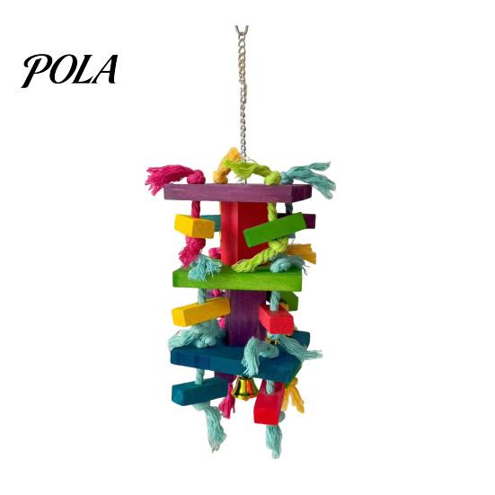 Durable Parrot Toy Chewing for Macaws African Greys, Colorful Wooden Block Puzzle with Medium Chew Cotton Tassels, Hanging Interactive Activity Cage,