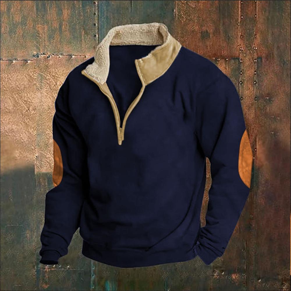 Neuankömmling Herren-Hoodie: Vintage Patchwork Besticktes Langarm-Hoodie mit halbem Reißverschluss