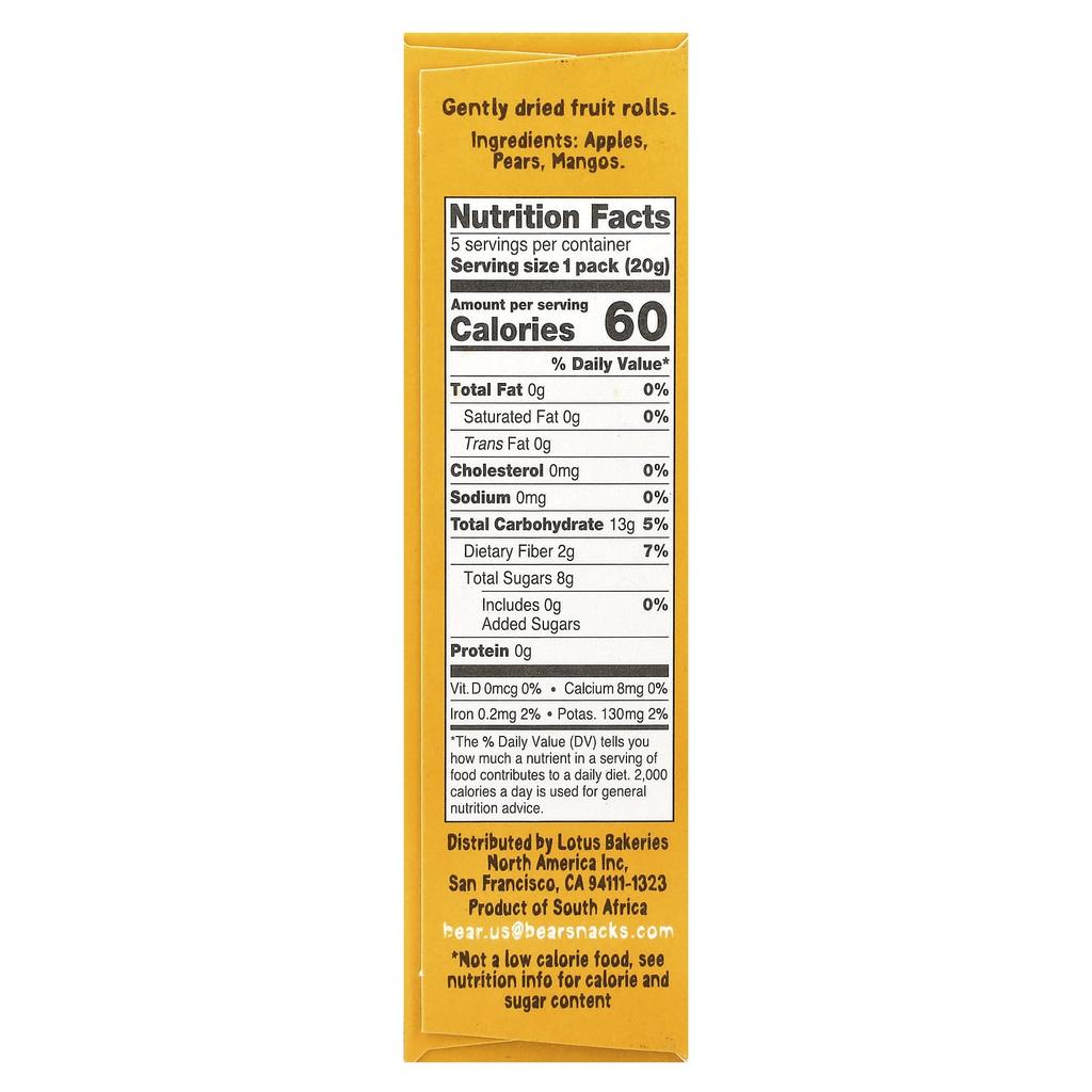 BEAR Fruit Roll, Apple-Pear Mango, 5 Packs, 0.7 Oz (20 G) Each