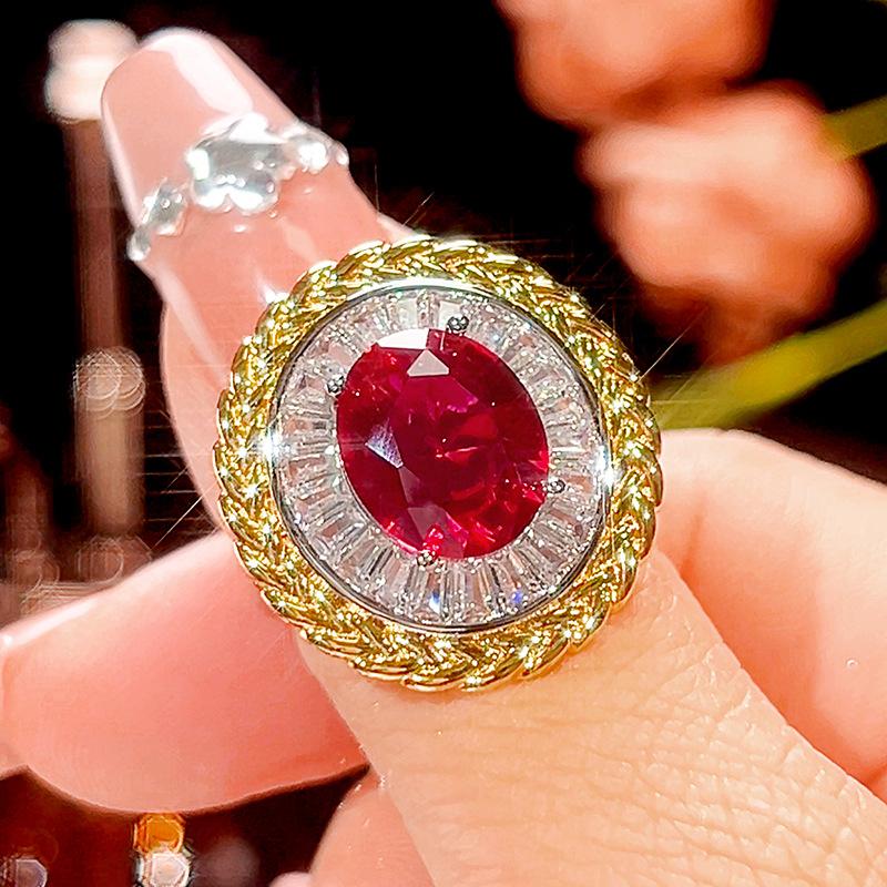 Jewelry Simulation Red Corundum Blue Spinel Jewelry Light Luxury Set 12 * 16-10 * 12