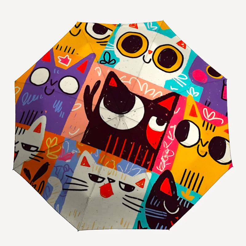 

1PC Cats, Colorful Automatic Folding Umbrella, Portable & Foldable Design with 8 Ribs, 46