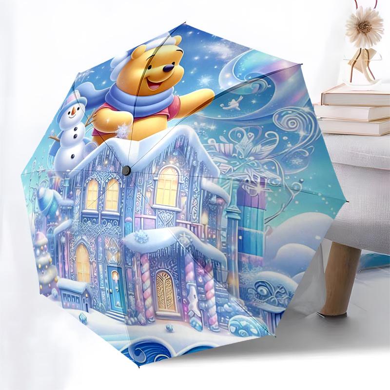 Winnie and Friends Themed Travel Umbrella-8 Ribs Automatic Opening and Closing, Portable Folding Design, Compact and Stylish Umbrella