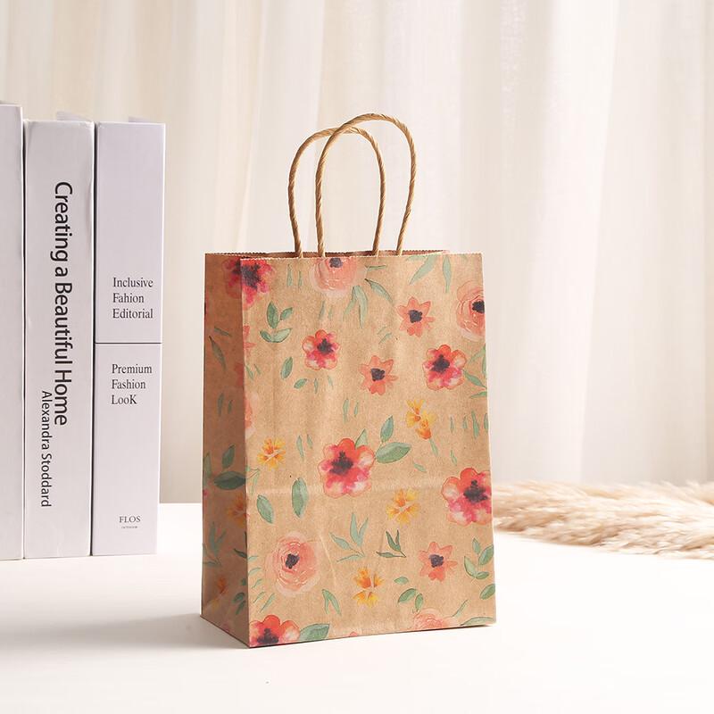 Floral Print Kraft Paper Shopping Bags