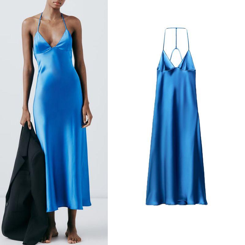 Spring New Elegant Style Sexy Back Drawstring Underwear Silk Satin Texture Dress 2255331