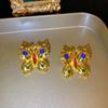 Purple Sparkling Zircon Butterfly Earrings - Luxury Women's Studs