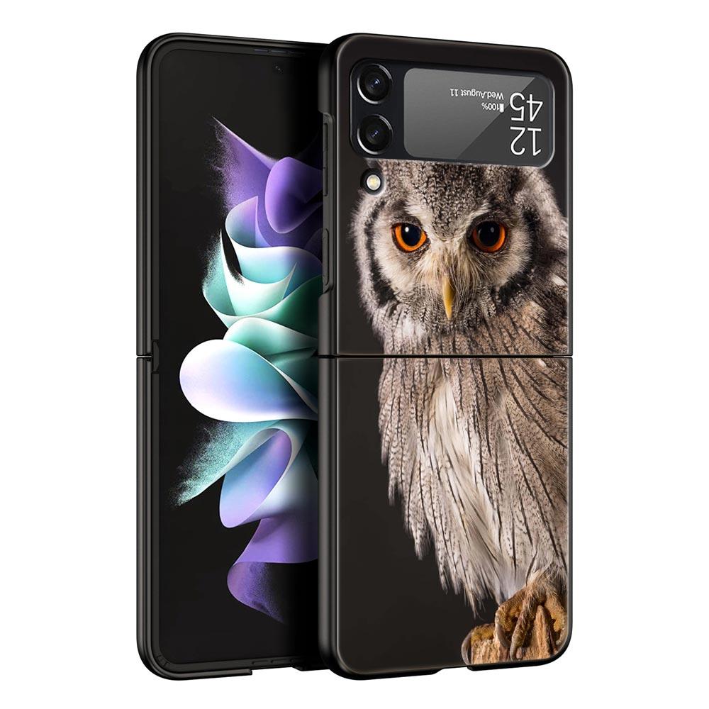 For Samsung Galaxy Z Flip 3 4 5 Hard Black Folding PC Phone Case Cartoon Girl Gifts Lovely Owl For Samsung Z Flip3 Back Cover