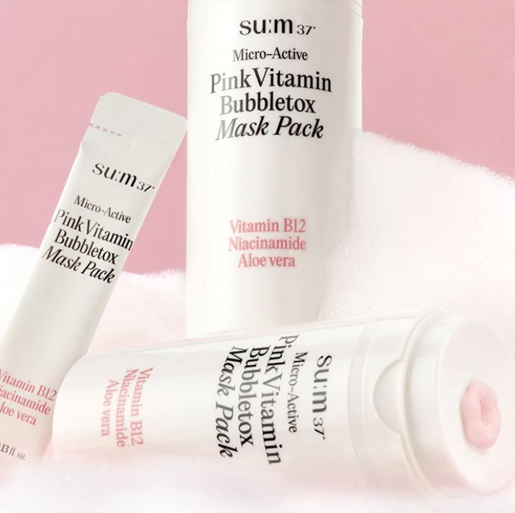SUM37 Micro-Active Pink Vitamin Bubbletox Mask 14 Sheets – Brightening & Cleansing Care