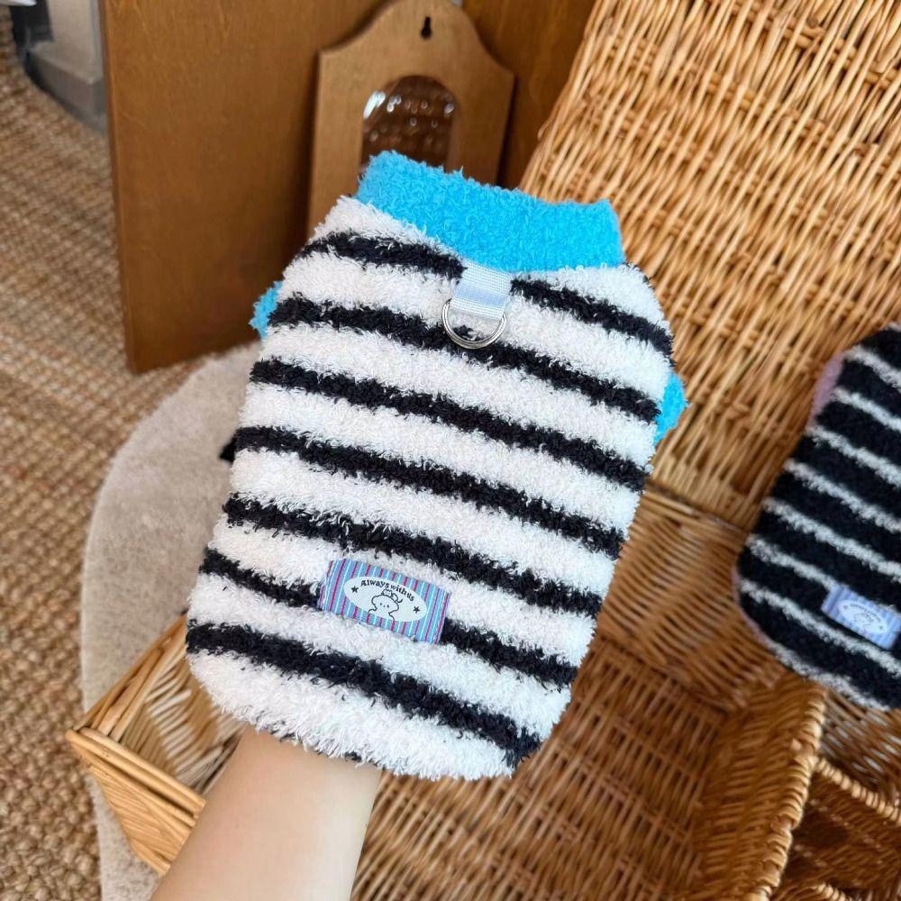 Fleece Lining Pet Warm Vest Striped Cat Winter Coat Ozy Sleeveless Puppy Outfit  Indoor Warmth