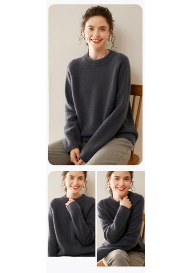 Women's Thickened Cashmere Raglan Sweater - Loose Fit, Solid Color, Round Neck, Autumn/Winter Fashion Pullover