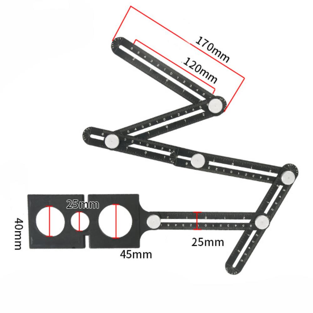 Allsome Multi Angle Measuring Ruler Aluminum Alloy Six Folding Ruler Hole Locator Adjustable Floor Tile Glass Woodworking Puncher Ruler