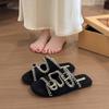 Korean flat-bottomed French cool slippers outer wear 2025 summer new outer wear belt buckle Birken beach one-word slippers