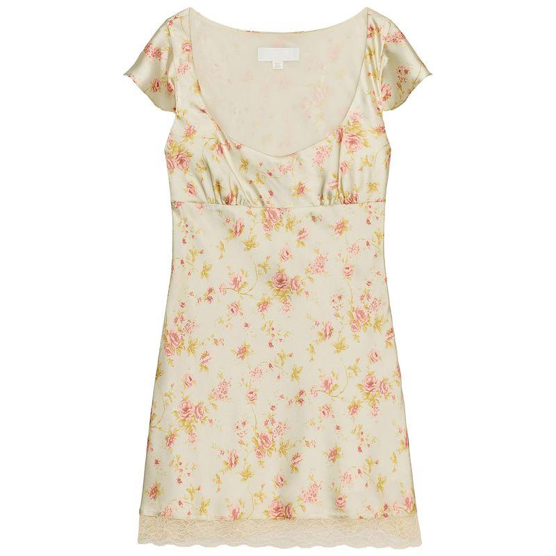 

Zaprha 2025 Autumn New Sexy Flower Print Silk Satin Texture Sling Dress Short 8697441 Champagne L