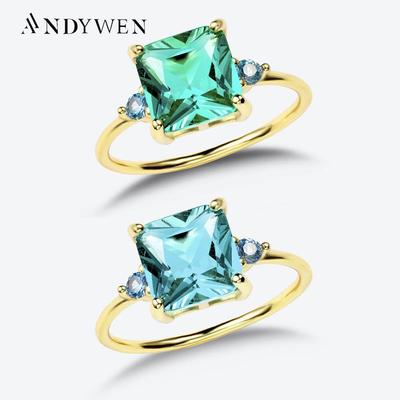 925 Sterling Silver Gold Big Green 9mm CZ Zircon Ring Crystal Women Wedding Luxury Fine Jewelry