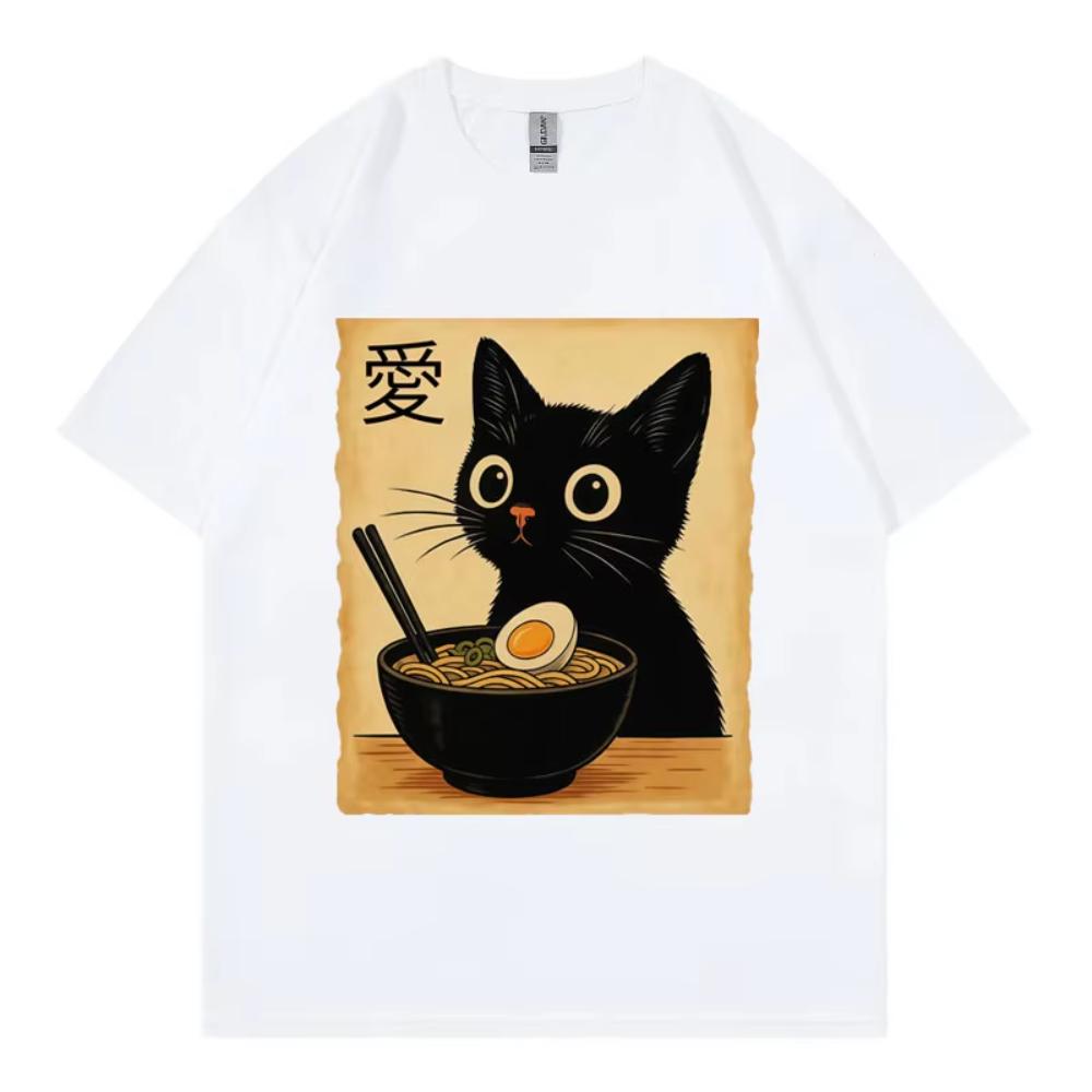 Funny Cat Ramen Graphic T Shirt Men's Women Clothing High Quality Fashion T-shirts Summer Casual Short Sleeve T Shirt Streetwear