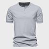 Pánské jednobarevné americké letní jednobarevné tričko Henley s polovičním rukávem - trendy sportovní oblečení pro volný čas