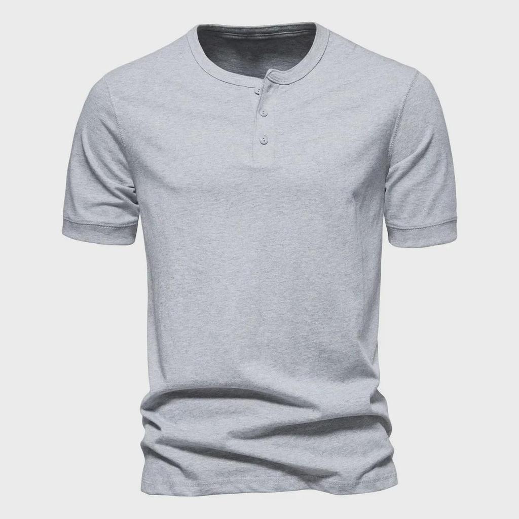 Pánské jednobarevné americké letní jednobarevné tričko Henley s polovičním rukávem - trendy sportovní oblečení pro volný čas