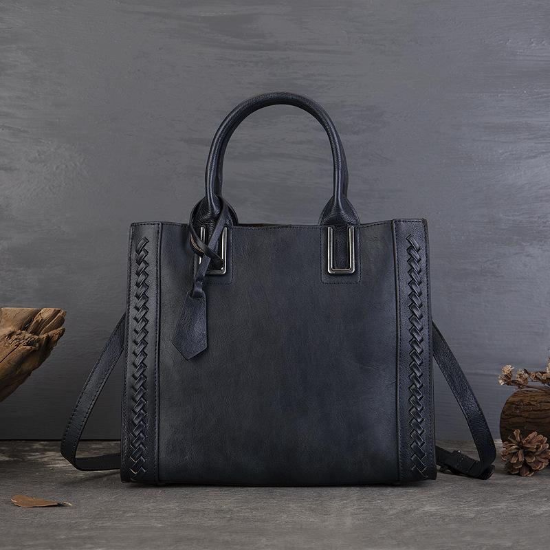 Real Leather Women s Handbag, Summer Retro Niche Women s Crossbody, Large Capacity Soft Leather Tote Bag, Artistic Style серый