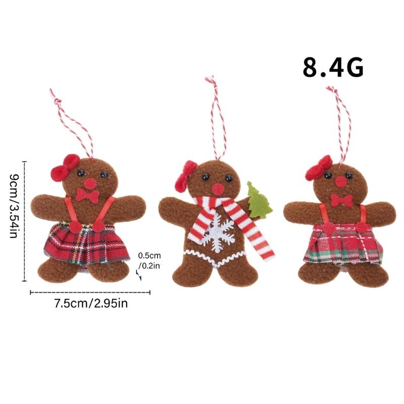 Set of 3 Christmas Gingerbreads Man Shape Cloth Ornaments Reusable Hanging Decorations for Holiday Homes Party