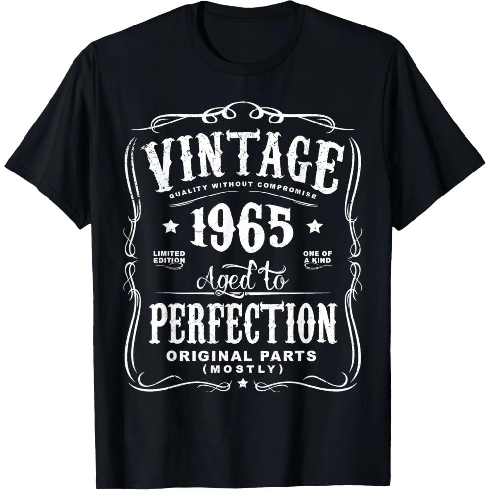 

Vintage 60th Birthday Decorations Men Funny 1965 60 Birthday T-Shirt Custom Printed Graphic T Shirts Casual Camiseta Hombre 4XL