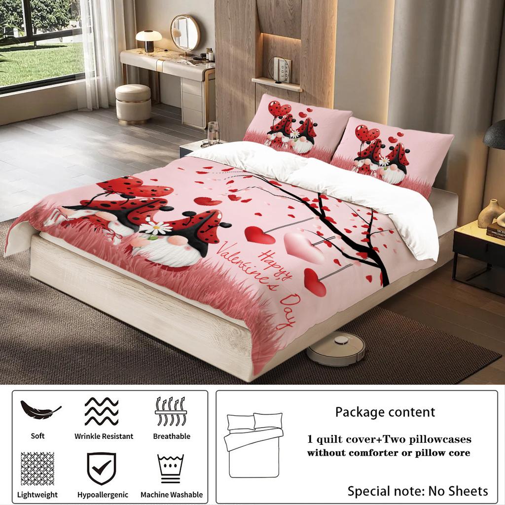 Valentine'S Day Pattern 3D Digital Printing Polyester Three-Piece Set Bedding Quilt Cover Pillowcase Distribution