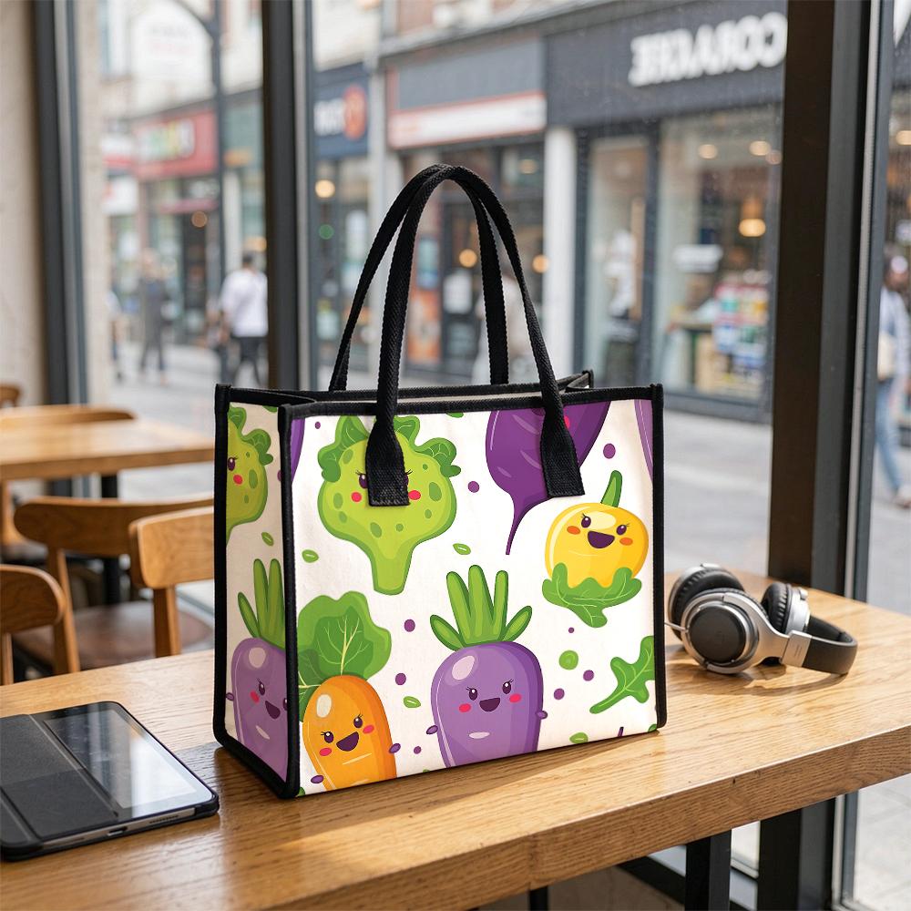 Cute Veggie Pattern Tote Bag Casual Reusable Shopping Handbag for Daily Use
