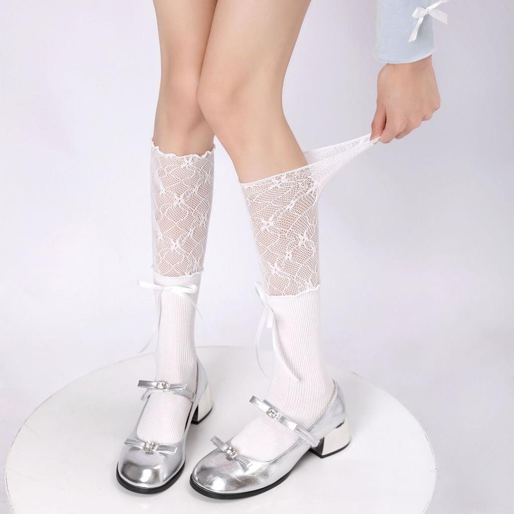 Purely desirable lace socks, ballet-style mid-calf socks with lace stitching jk Bowknot White Socks Lolita