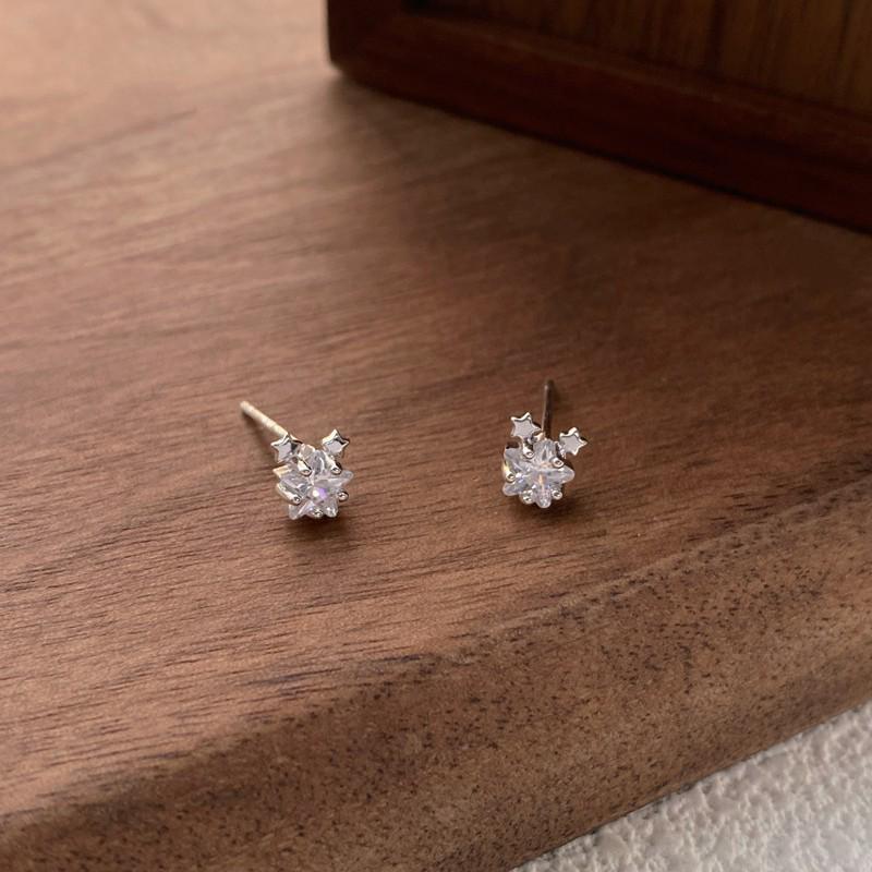 S999 Sterling Silver Shiny Star Stud Earrings for Women - Small, Elegant, Exquisite Ins Style Jewelry Sterling Silver