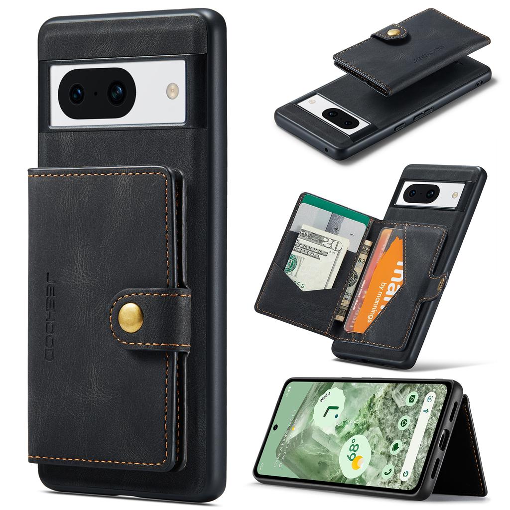 For Google Pixel 8a Case Leather+TPU Retro Phone Cover Detachable Magnetic Back Card Pocket