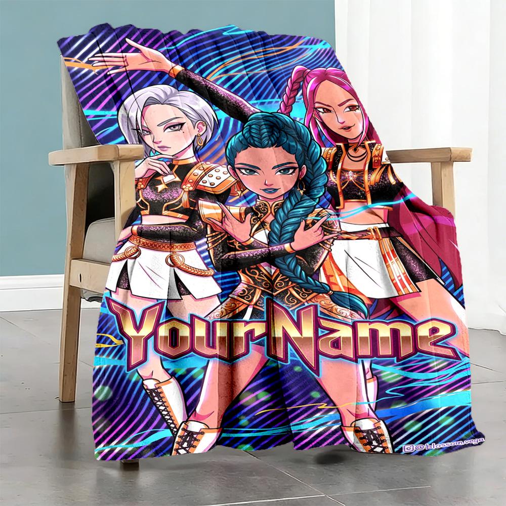 Demon Hunter Girls 3 Customize Your Name Blanket Throw Personalized Blanket Comfortable Versatile for Office Chair Bedding Nap Ideal for All Seasons