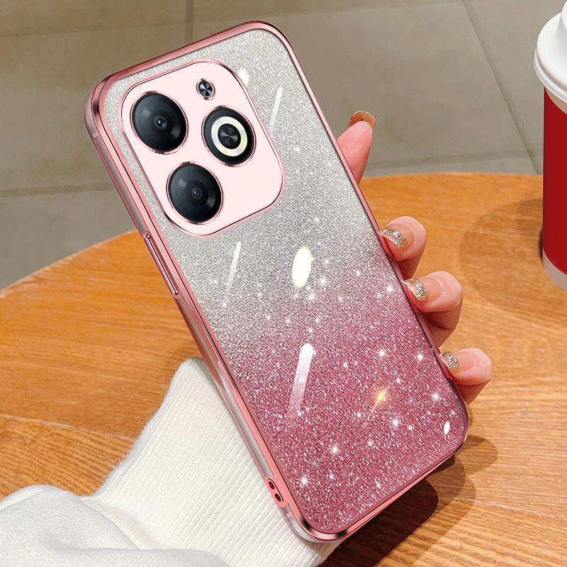 KEYSION Luxury Plating Glitter Phone Case forTECNO Spark Go 2024 20 20C Transparent Soft TPU Shockproof Cover for Tecno Pop 8