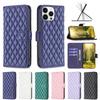 Suitable for IPhone15 mobile phone leather case 16Pro rhombus pattern Xiaoxiangfeng card wallet protective case 16E