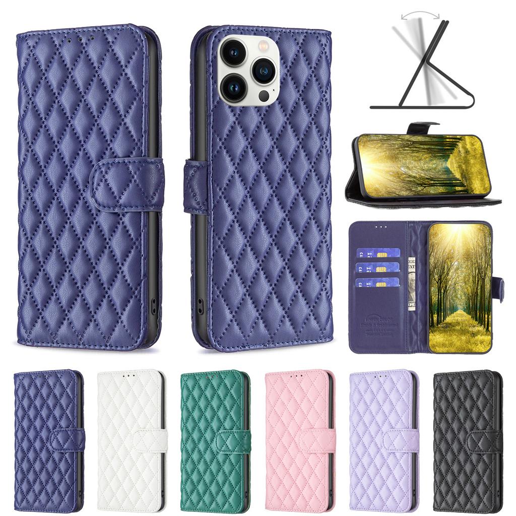 Suitable for IPhone15 mobile phone leather case 16Pro rhombus pattern Xiaoxiangfeng card wallet protective case 16E