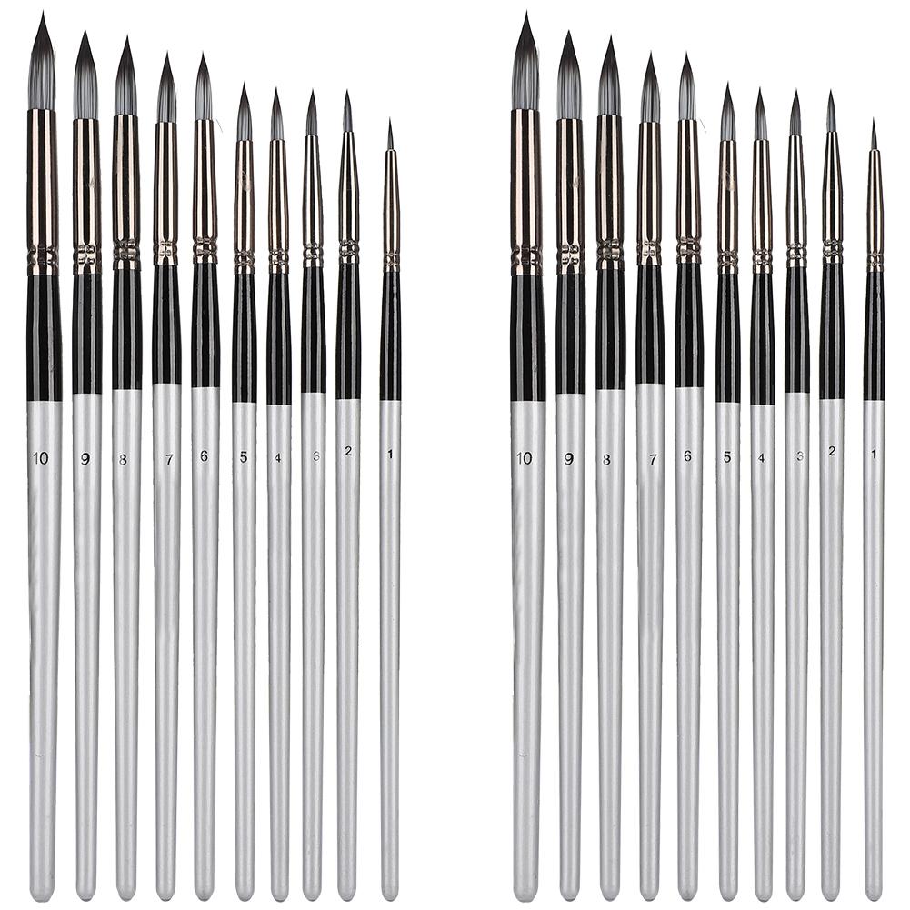 2 Sets Artist Brushes Nylon Wool Silver Gray Holder Watercolor Gouache Acrylic Painting Tool