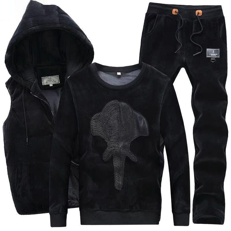 Winter Gold Velvet Men's Sweater Suit Korean Fashion Casual Sports Suit Plus Velvet Thick Three-piece Suit