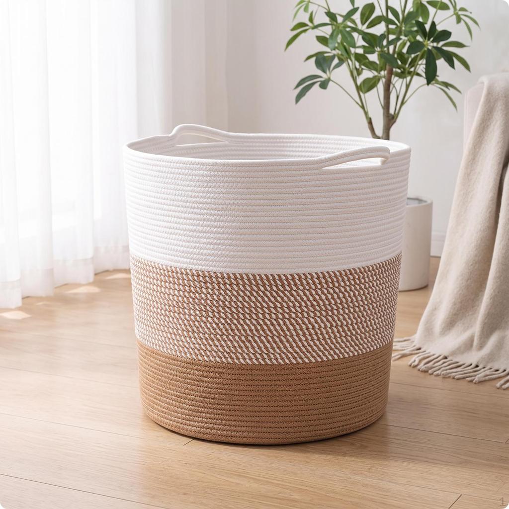 Cotton Rope Woven Storage Basket Decorative Toy Bin Soft for Living Room