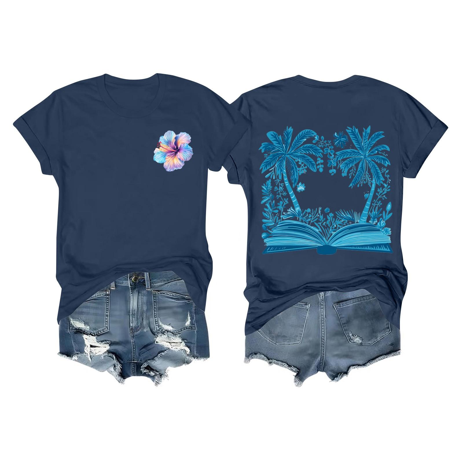 

Футболки с короткими рукавами для женщин, модные топы, легкие и мягкие повседневные летние наряды, одежда L тёмно-синий