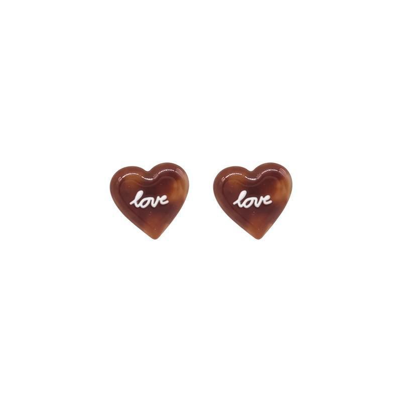 Amber Brown Sugar Korean Sweet Love Charm Earrings - Retro Autumn/Winter Unique Heart Design